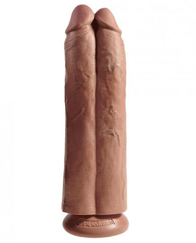 King Cock 11 inches Two Cocks One Hole Tan Dildo