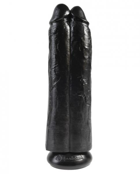 King Cock 11 inches Two Cocks One Hole Black Dildo