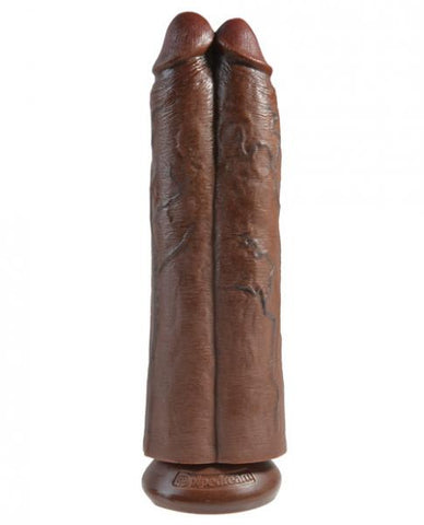 King Cock 11 inches Two Cocks One Hole Brown Dildo