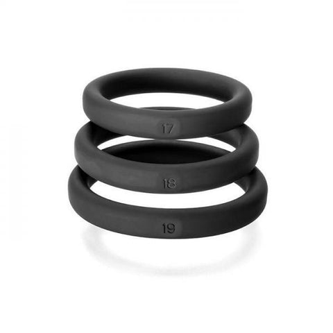 Xact-Fit Cockring 3 Ring Kit M-L Black Silicone