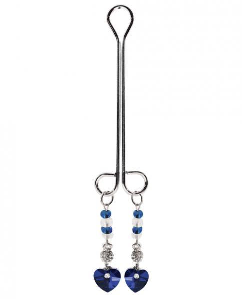 Clit Clamp Double Loop with Heart Charm & Blue Beads