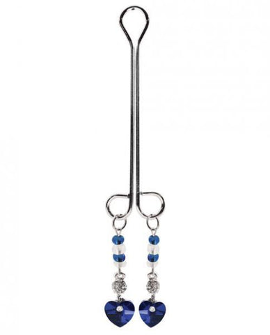 Clit Clamp Double Loop with Heart Charm & Blue Beads