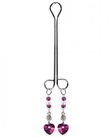 Clit Clamp Double Loop with Heart Charm & Fuchsia Beads