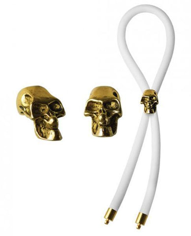 Bolo Silicone Lasso, Gold Skull Slider with Gold Tips White
