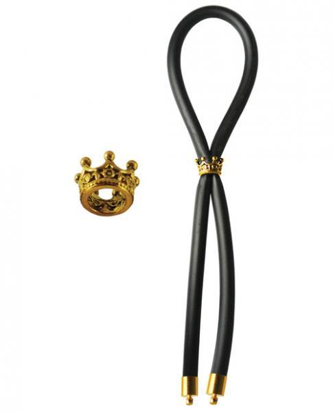 Bolo Silicone Lasso with Gold Crown Slider Ring Black