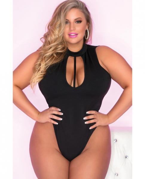 Pink Lipstick Taking Risks Choker Bodysuit Black 1X-2X