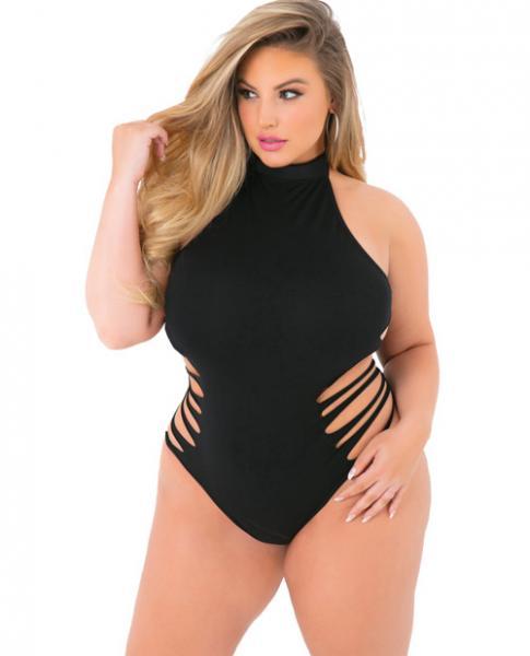 Stretchy High Neck Seamless Bodysuit Black Qn