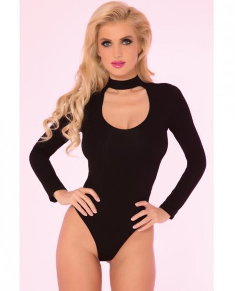 Pink Lipstick Choker Plunge Bodysuit Black M-L