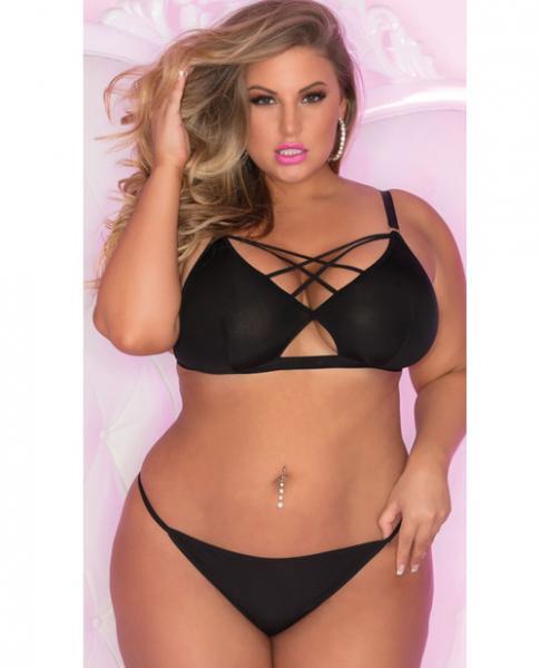 Pink Lipstick Back Talk Bra & Panty Black 1X-2X