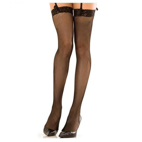 Lace Top Fishnet Thigh High Stockings Black O-S