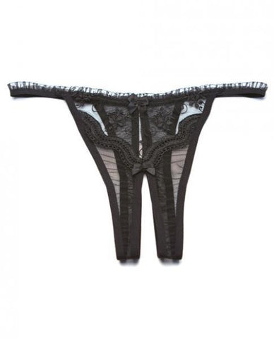 Scalloped Embroidery Crotchless Panty Black O-S