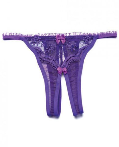 Scalloped Embroidery Crotchless Panty Purple O-S