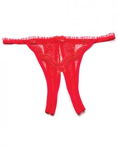 Scalloped Embroidery Crotchless Panty Red O-S