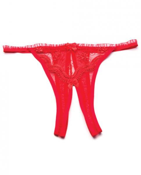 Scalloped Embroidery Crotchless Panty Red 1X-2X