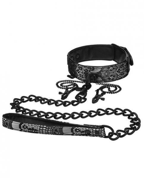 Steamy Shades Collar, Leash & Nipple Clamps Black