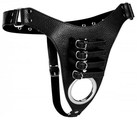 Strict Male Chasity Harness O-S Black Leather