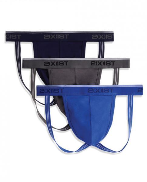 2xist 3 Pack Jock Strap Eclipse, Lead, Blue Large