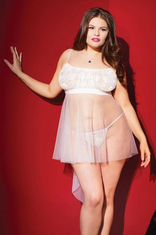 Babydoll with Bustle & G-String White OS-XL