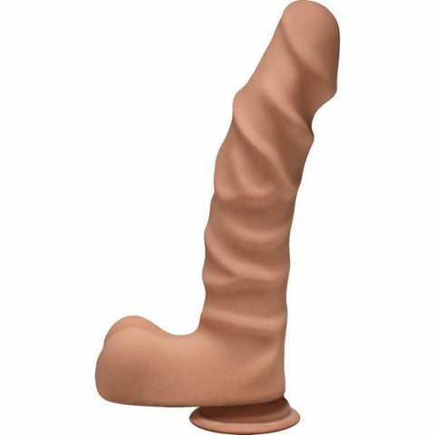 The D Ragin D 9 inches Dildo with Balls Caramel Tan