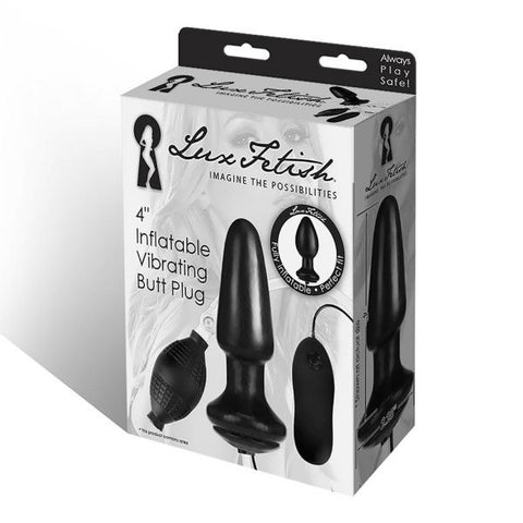 Lux Fetish 4 inches Inflatable Vibrating Butt Plug Black