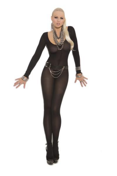 Sheer Long Sleeve Body Stocking Black O-S