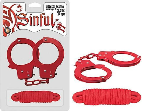 Metal Cuffs with Love Rope Red