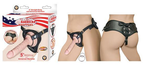 All American Whoppers 5 inches Straight Dong Beige & Universal Harness