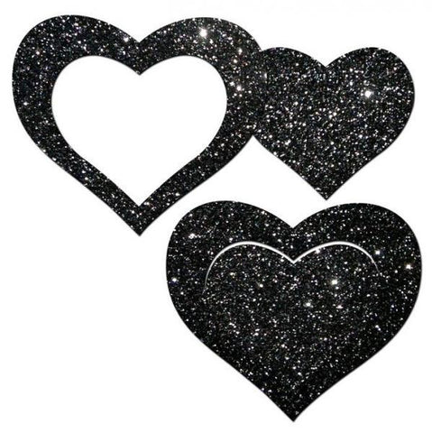 Pastease Glitter Peek A Boob Hearts Pasties Black