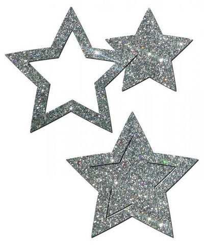 Pastease Glitter Peek A Boob Stars Silver Pasties