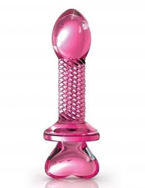 Icicles No 82 Pink Glass Massager Ribbed with Heart End