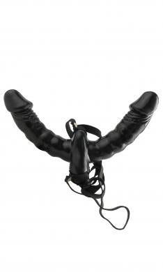 Vibrating Double Delight Strap On 6"- Black