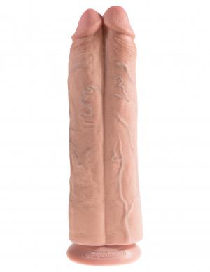 King Cock 11 inches Two Cocks One Hole Beige Dildo