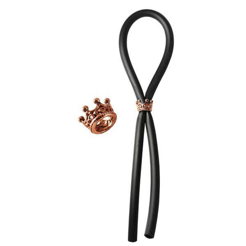 Bolo Lasso Ring Rose Gold Crown Bead Black
