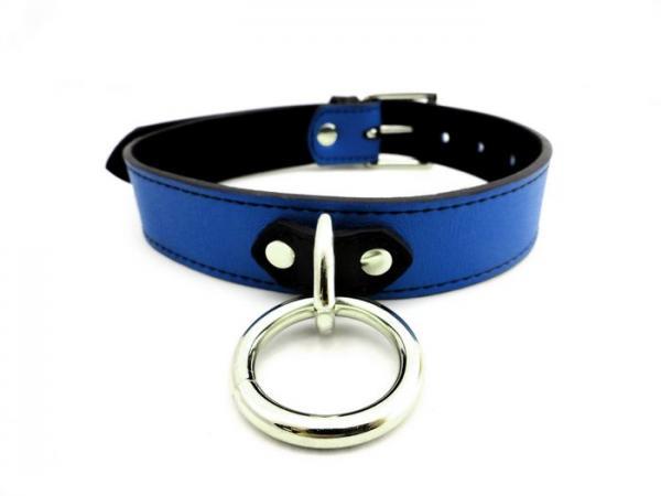 M2M Collar Leather D-Ring Blue O-S