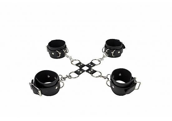 Ouch Leather Hand And Leg Cuffs Black