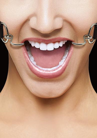 Ouch Hook Gag with Leather Straps Black O-S