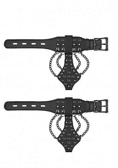 Ouch! Skulls & Bones Handcuffs With Spikes and Chains Black