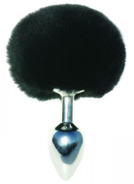 Midnight Metal Bunny Butt Plug Black Rabbit Fur