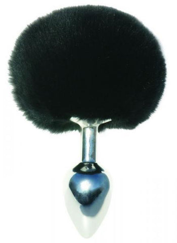 Midnight Metal Bunny Butt Plug Black Rabbit Fur