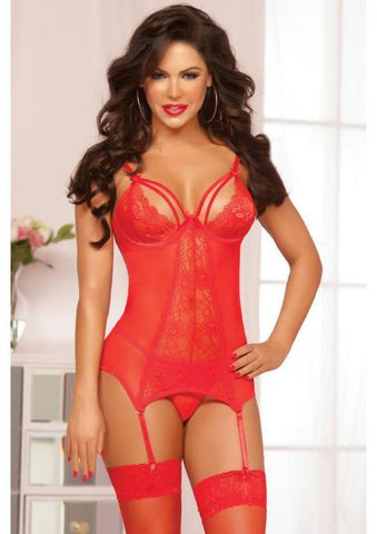 Floral Lace & Fishnet Chemise Red O-S