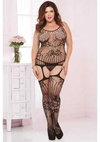 Cami Body Stockings with Garters Queen Black