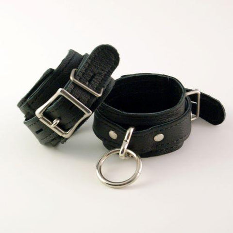 12 inches Leather Locking Buckle Cuffs Black