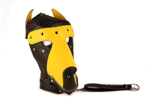 Basic Puppy Play Kit 2 Tone Black Yellow Mask, Tail, Mitts, Carry Pack