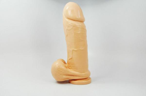 Thick Dong with Balls & Suction Beige 9 inches