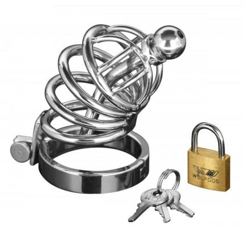 Master 4 Ring Chastity Cage Urethal Plug Sm-Md